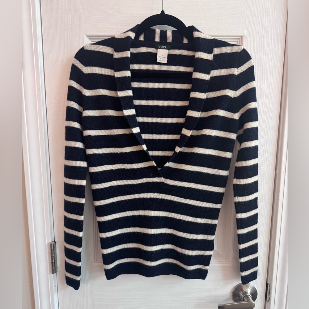 J. CREW Navy White Stripe Alpaca Wool Sweater Size XS